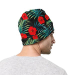 Tropical Hibiscus Leaves Pattern Print Beanie