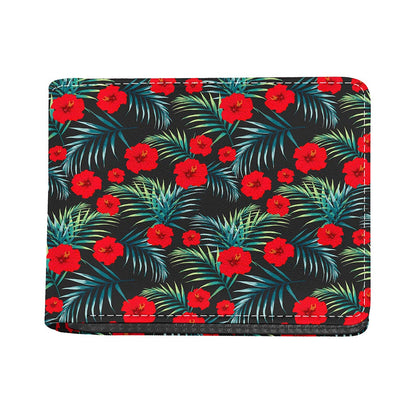 Tropical Hibiscus Leaves Pattern Print Bifold Wallet