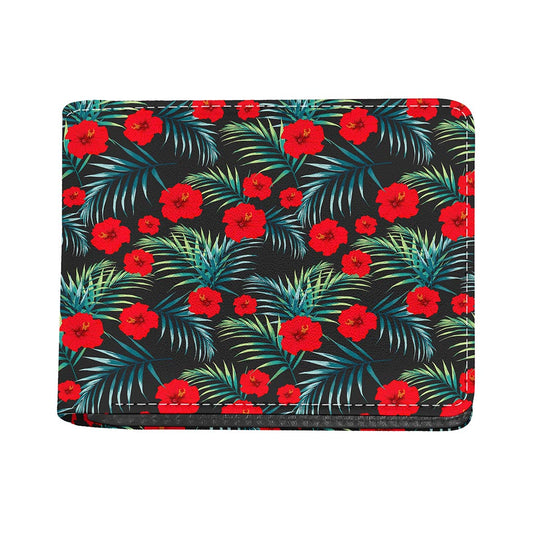Tropical Hibiscus Leaves Pattern Print Bifold Wallet