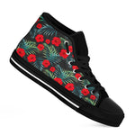 Tropical Hibiscus Leaves Pattern Print Black High Top Sneakers