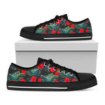 Tropical Hibiscus Leaves Pattern Print Black Low Top Sneakers