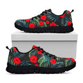 Tropical Hibiscus Leaves Pattern Print Black Running Shoes
