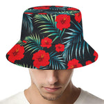 Tropical Hibiscus Leaves Pattern Print Bucket Hat