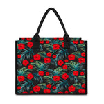 Tropical Hibiscus Leaves Pattern Print Canvas Tote Bag