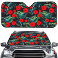 Tropical Hibiscus Leaves Pattern Print Car Windshield Sun Shade