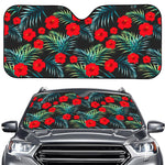 Tropical Hibiscus Leaves Pattern Print Car Windshield Sun Shade