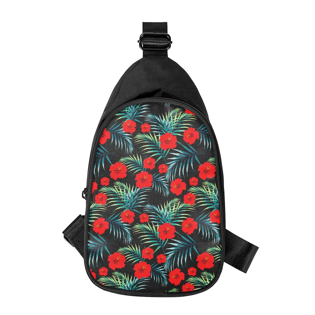 Tropical Hibiscus Leaves Pattern Print Chest Bag