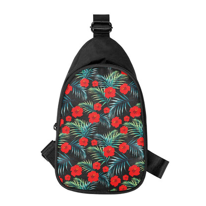 Tropical Hibiscus Leaves Pattern Print Chest Bag