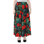 Tropical Hibiscus Leaves Pattern Print Chiffon Maxi Skirt