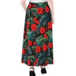 Tropical Hibiscus Leaves Pattern Print Chiffon Maxi Skirt