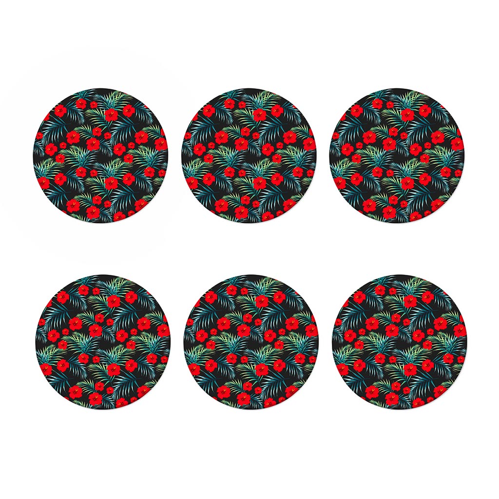 Tropical Hibiscus Leaves Pattern Print Coaster Set