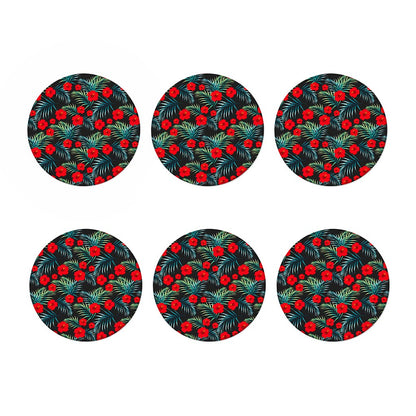 Tropical Hibiscus Leaves Pattern Print Coaster Set