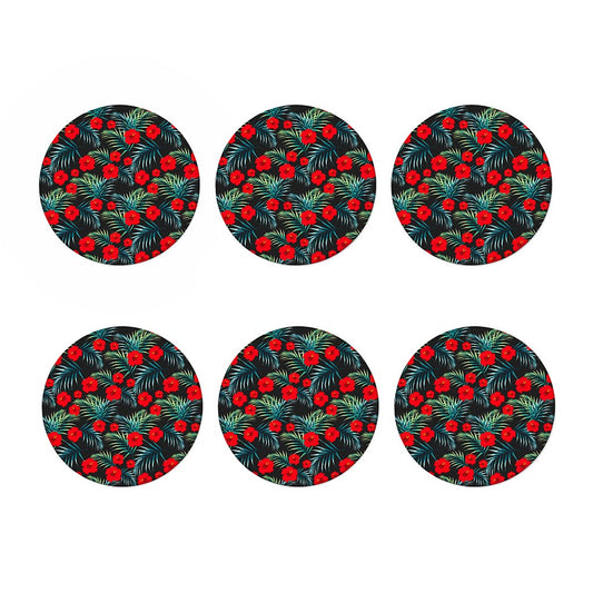 Tropical Hibiscus Leaves Pattern Print Coaster Set