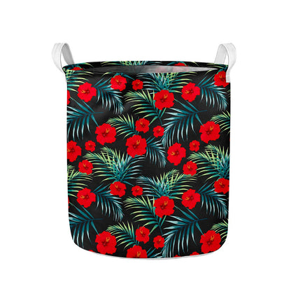 Tropical Hibiscus Leaves Pattern Print Collapsible Laundry Basket