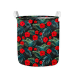 Tropical Hibiscus Leaves Pattern Print Collapsible Laundry Basket