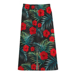 Tropical Hibiscus Leaves Pattern Print Cotton Front Slit Maxi Skirt