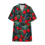 Tropical Hibiscus Leaves Pattern Print Cotton Hawaiian Shirt