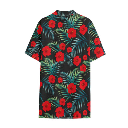 Tropical Hibiscus Leaves Pattern Print Cotton Hawaiian Shirt