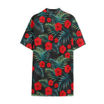 Tropical Hibiscus Leaves Pattern Print Cotton Hawaiian Shirt