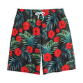 Tropical Hibiscus Leaves Pattern Print Cotton Shorts