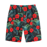 Tropical Hibiscus Leaves Pattern Print Cotton Shorts