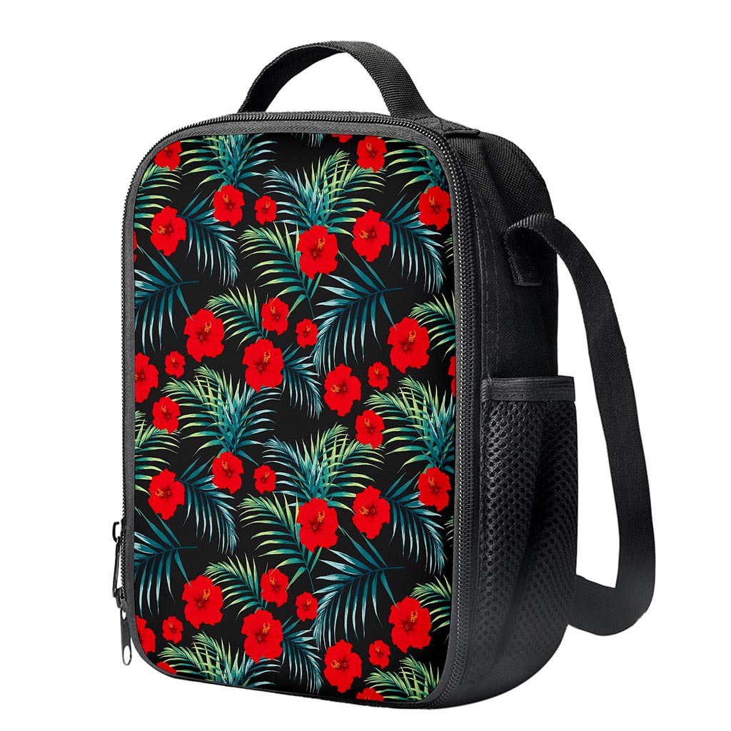 Tropical Hibiscus Leaves Pattern Print Crossbody Lunch Bag