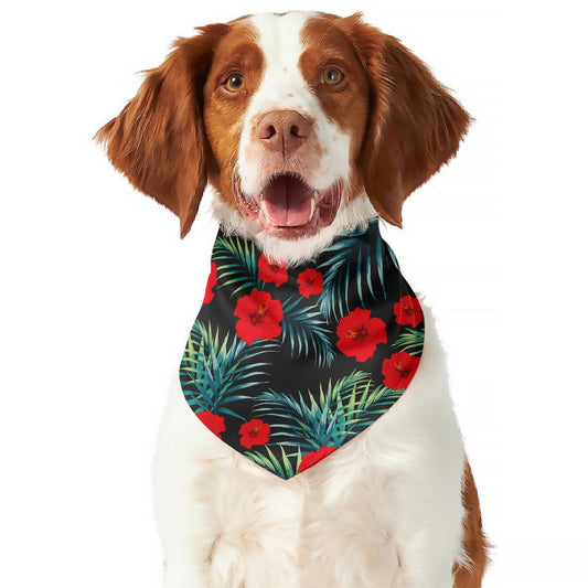 Tropical Hibiscus Leaves Pattern Print Dog Bandana