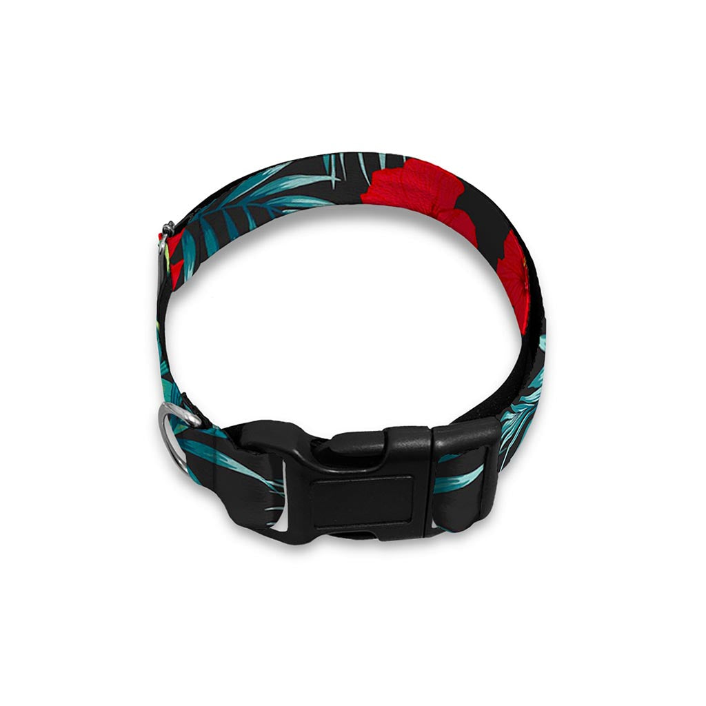 Tropical Hibiscus Leaves Pattern Print Dog Collar