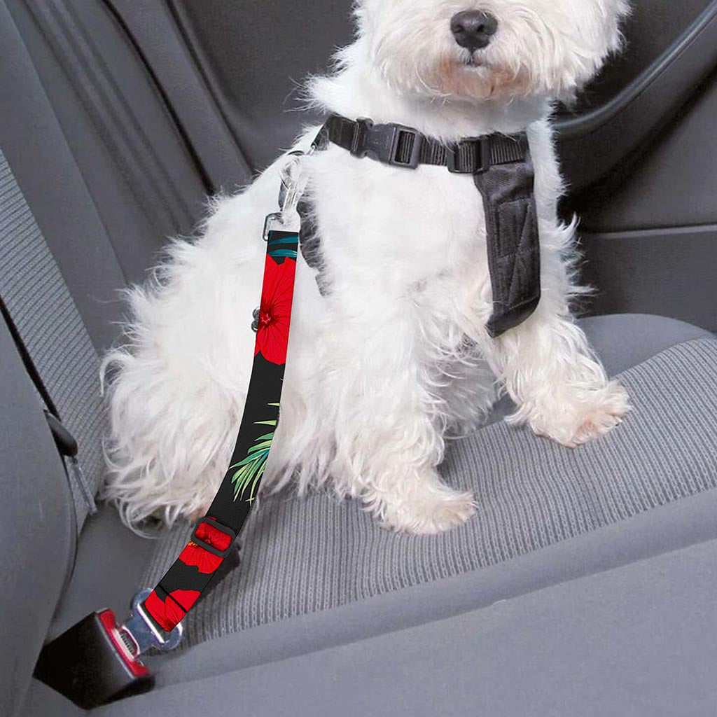 Tropical Hibiscus Leaves Pattern Print Dog Seat Belt