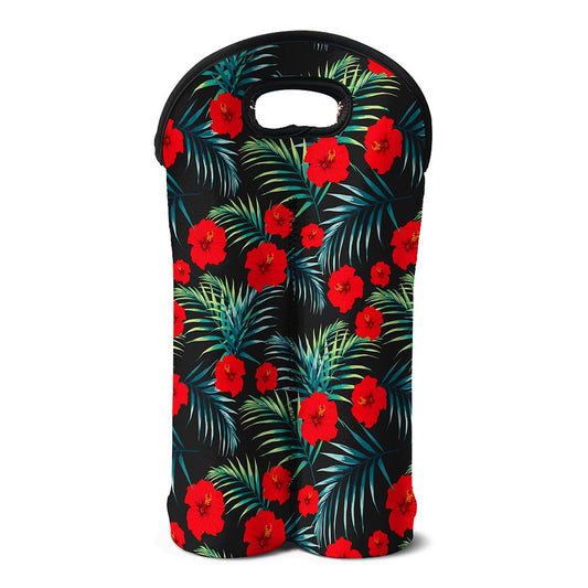 Tropical Hibiscus Leaves Pattern Print Double Neoprene Wine Tote