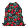 Tropical Hibiscus Leaves Pattern Print Drawstring Bag