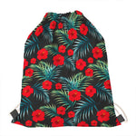 Tropical Hibiscus Leaves Pattern Print Drawstring Bag