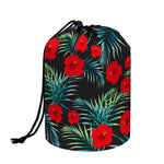 Tropical Hibiscus Leaves Pattern Print Drawstring Makeup Bag