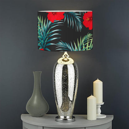 Tropical Hibiscus Leaves Pattern Print Drum Lamp Shade