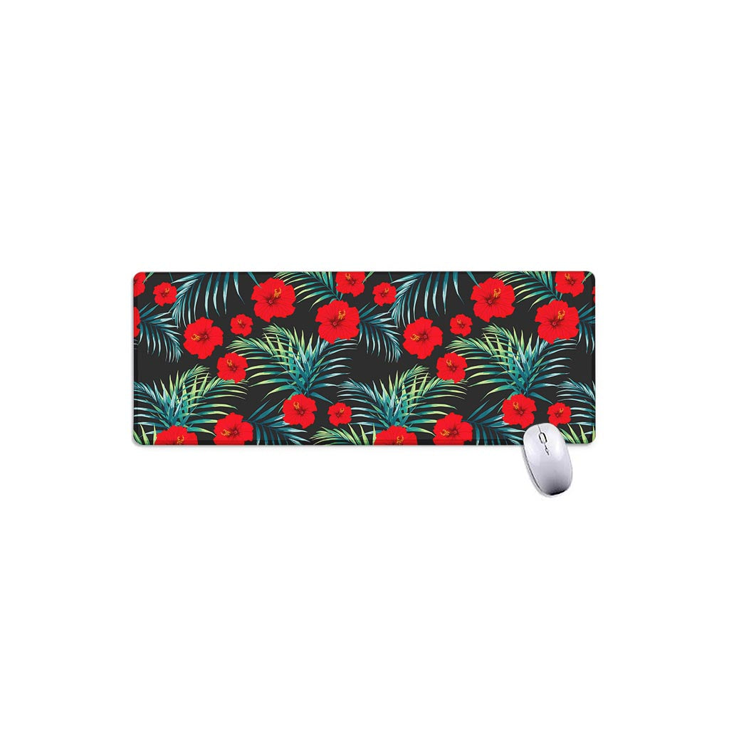 Tropical Hibiscus Leaves Pattern Print Extended Mouse Pad