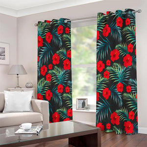 Tropical Hibiscus Leaves Pattern Print Extra Wide Grommet Curtains