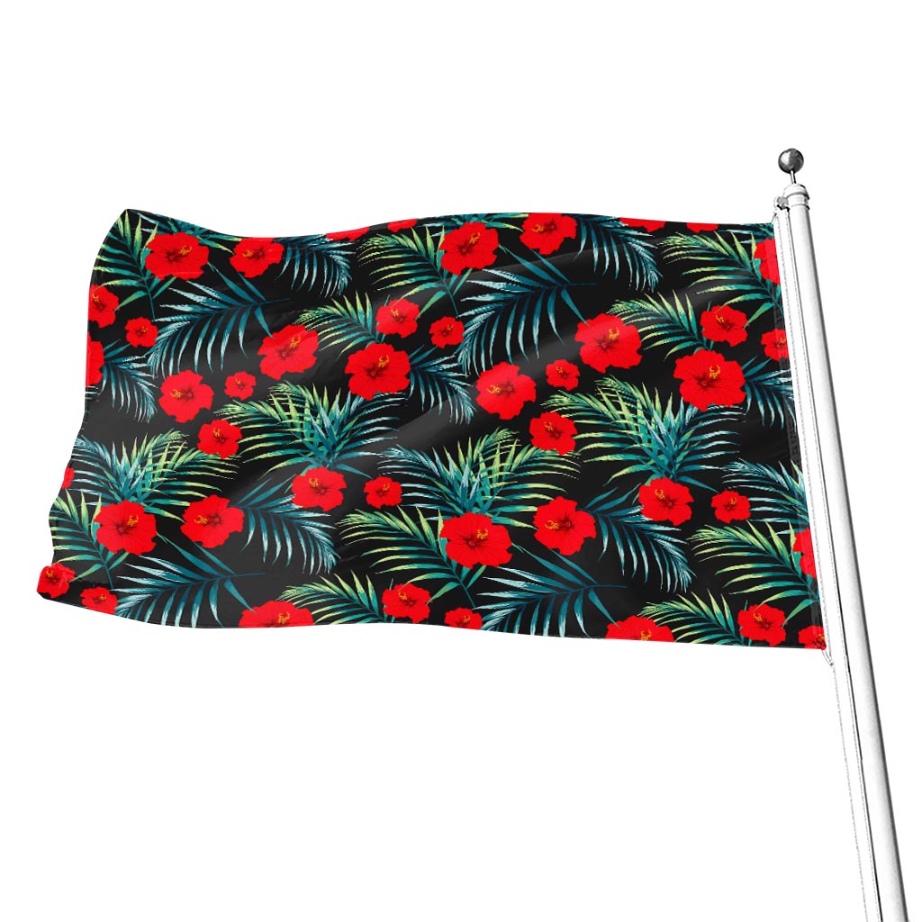 Tropical Hibiscus Leaves Pattern Print Flag