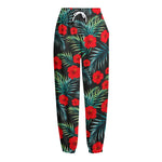 Tropical Hibiscus Leaves Pattern Print Fleece Lined Knit Pants