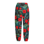 Tropical Hibiscus Leaves Pattern Print Fleece Lined Knit Pants