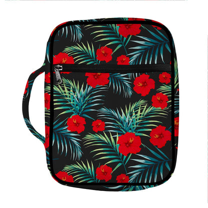 Tropical Hibiscus Leaves Pattern Print Front Pocket Bible Bag