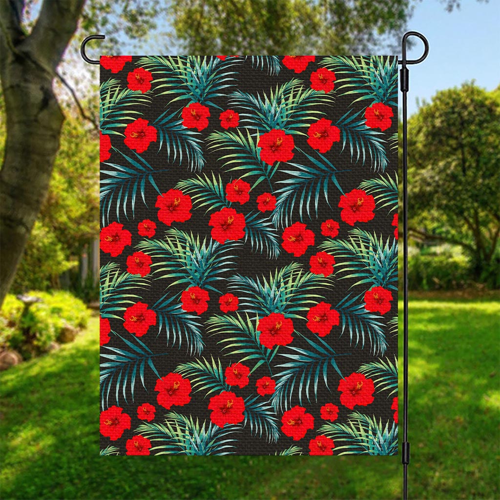 Tropical Hibiscus Leaves Pattern Print Garden Flag