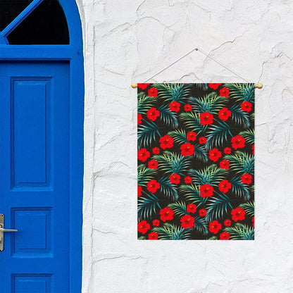 Tropical Hibiscus Leaves Pattern Print Garden Flag
