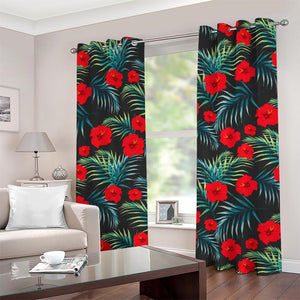 Tropical Hibiscus Leaves Pattern Print Grommet Curtains