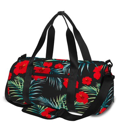 Tropical Hibiscus Leaves Pattern Print Gym Bag