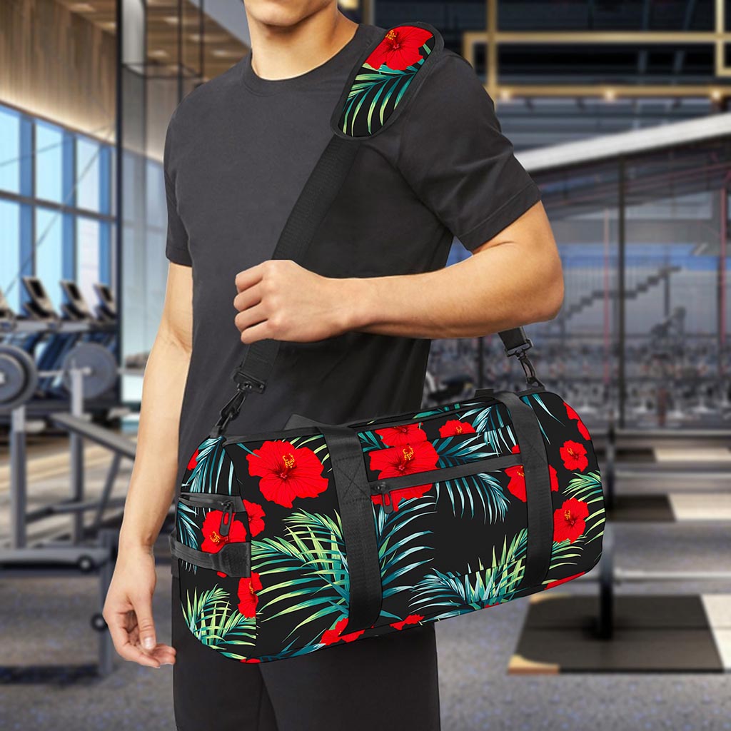 Tropical Hibiscus Leaves Pattern Print Gym Bag