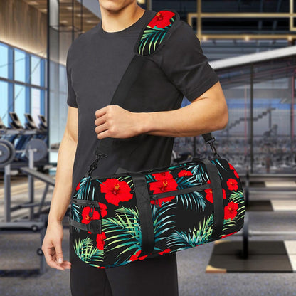Tropical Hibiscus Leaves Pattern Print Gym Bag