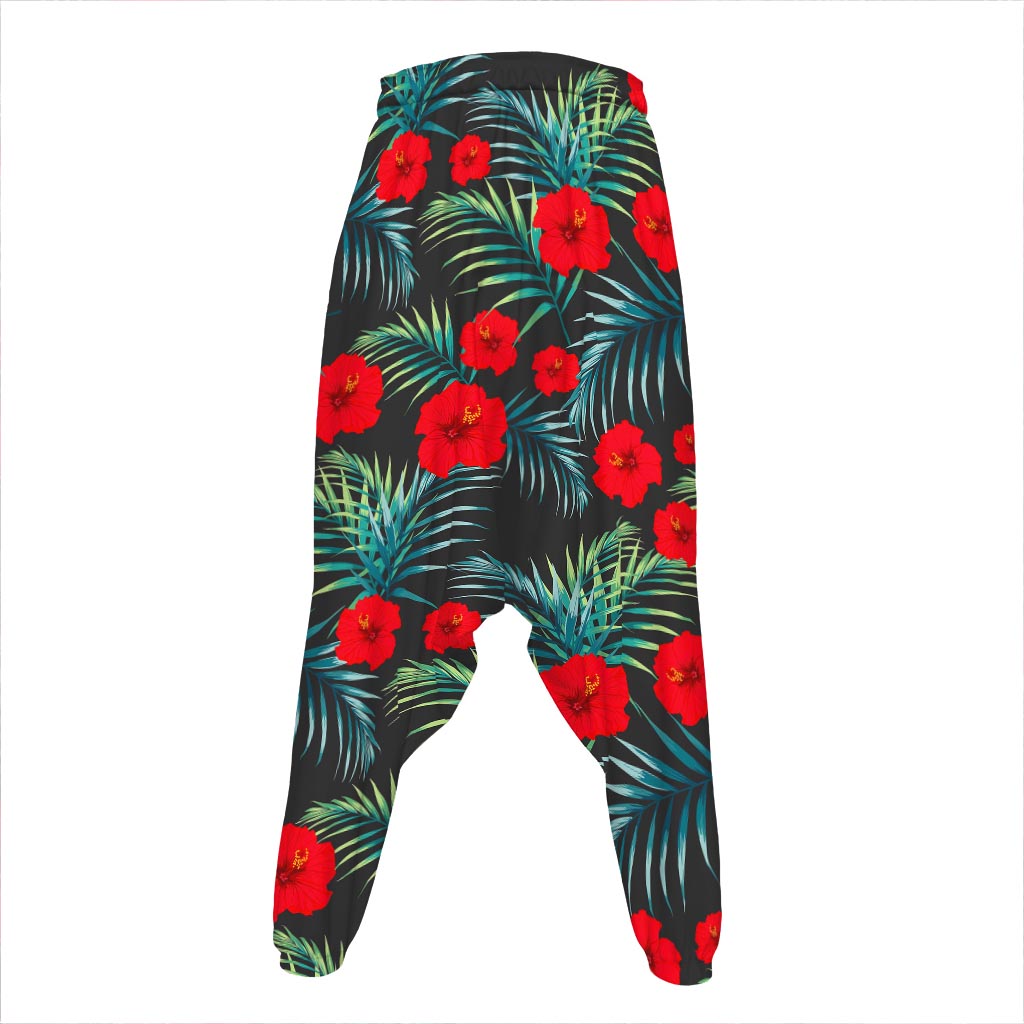 Tropical Hibiscus Leaves Pattern Print Hammer Pants