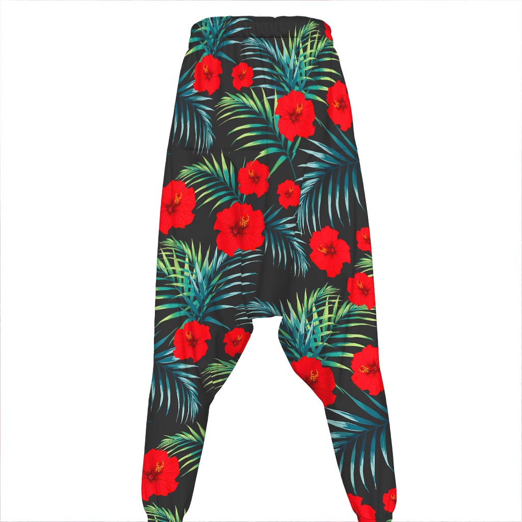 Tropical Hibiscus Leaves Pattern Print Hammer Pants