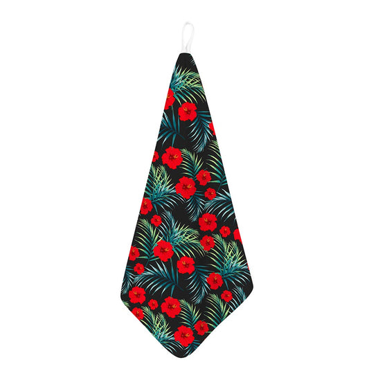 Tropical Hibiscus Leaves Pattern Print Hand Towel