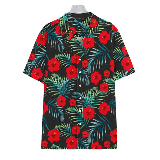 Tropical Hibiscus Leaves Pattern Print Hawaiian Shirt